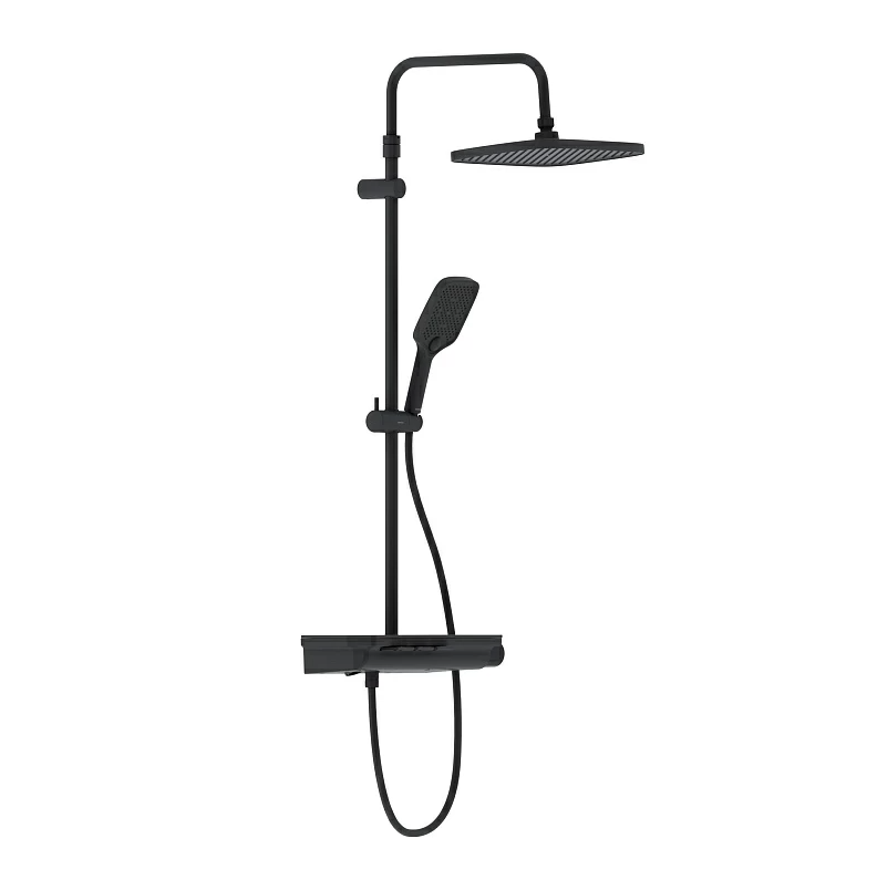 Душевая система Damixa Gala 953760300 стойка с тропическим душем, термостатом, черная матовая