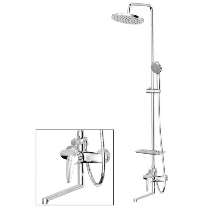 Смеситель для ванны LM0462CF LINARA с верхней душевой лейкой "Тропический дождь", с пл. пов. изливом