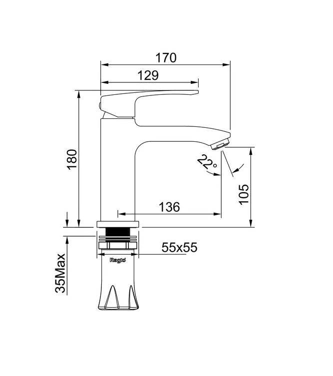 Смеситель для умывальника, сатин золотой R01.10.03 Raglo