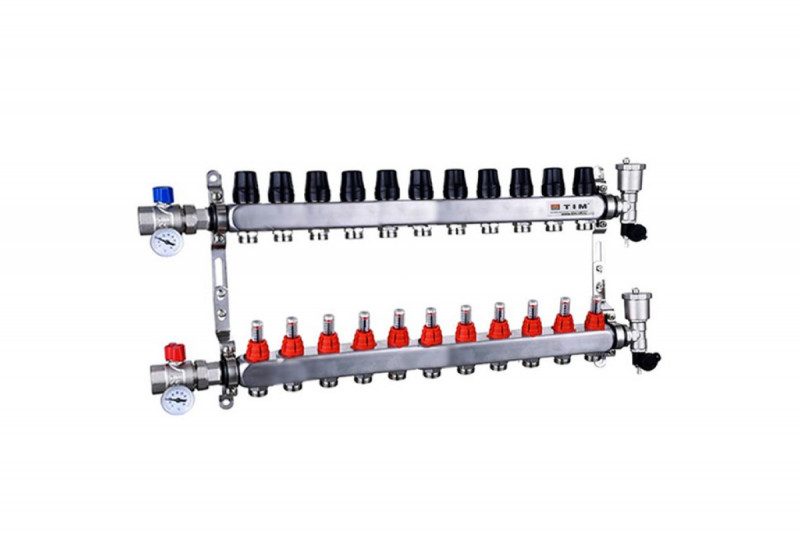 Коллекторная группа 1", 12 ходов, нержавеющий корпус, "КВАДРАТ" с расходомерами TIM