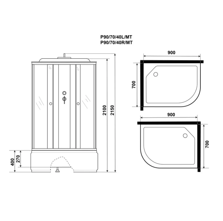 Душевая кабина Niagara Promo P90/70/40L/MT 90х70 см, L